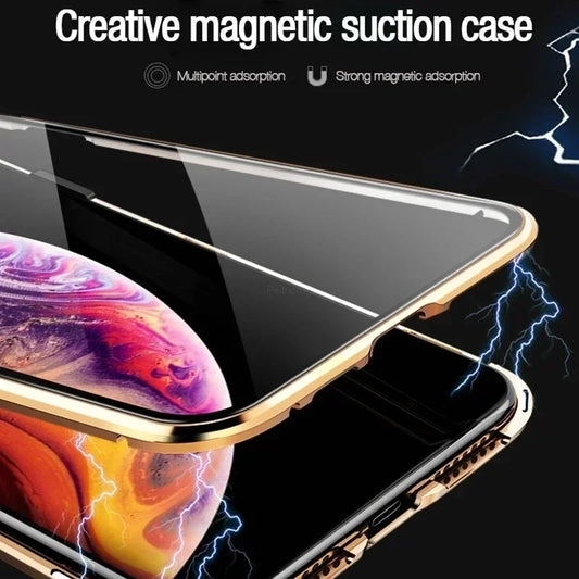 Magnetic Tempered Glass Privacy Metal Case For iPhone